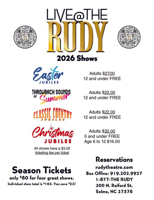 The Rudy Theatre 2026 schedule