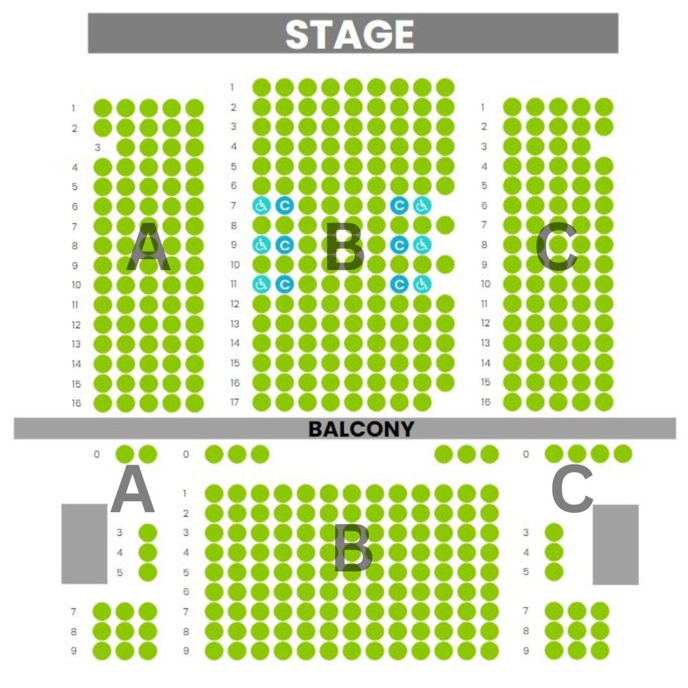 The Rudy Theatre seating sections
